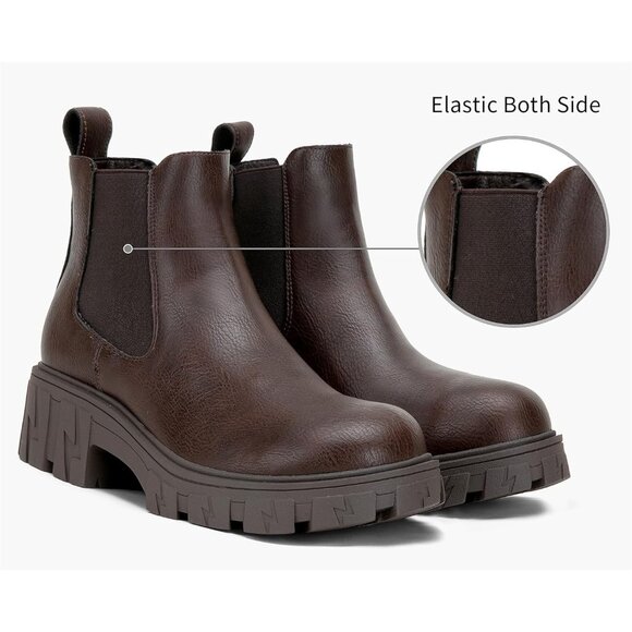 🆕Women's Chelsea Lug Sole-9620- Synthetic leather Ankle Elastic Band Boots - Picture 5 of 10